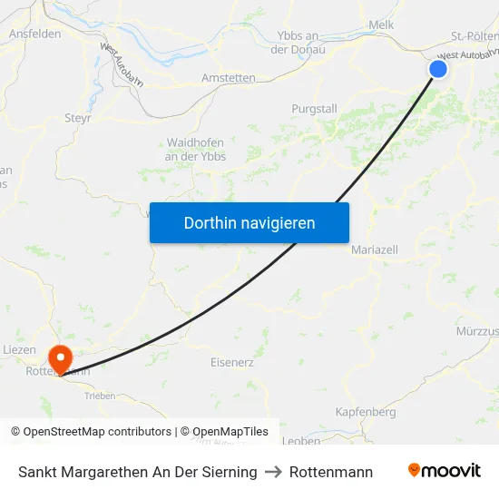Sankt Margarethen An Der Sierning to Rottenmann map