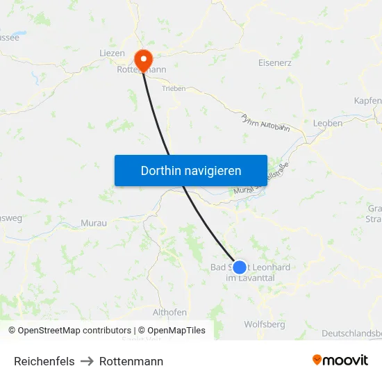 Reichenfels to Rottenmann map