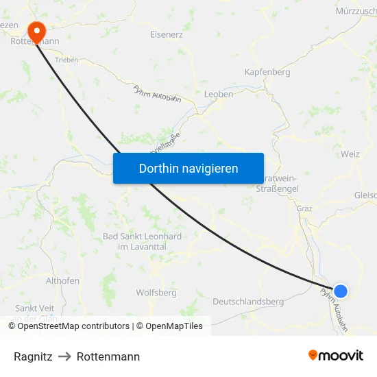 Ragnitz to Rottenmann map