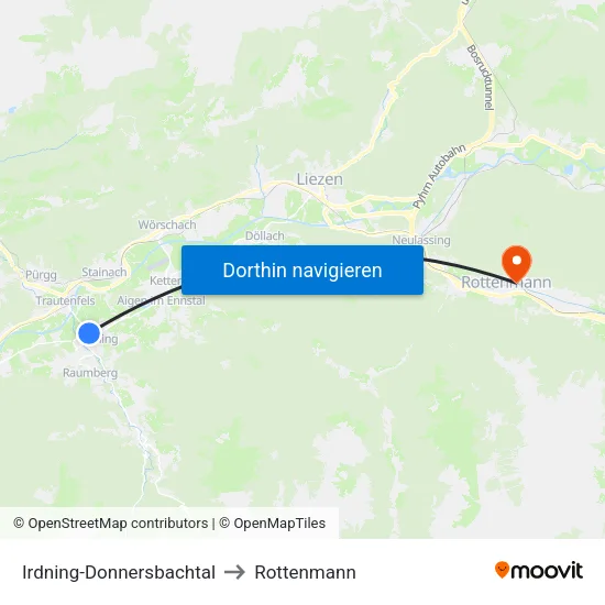 Irdning-Donnersbachtal to Rottenmann map