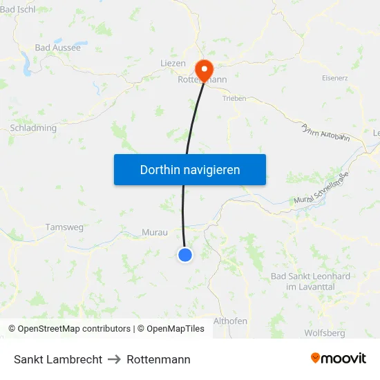 Sankt Lambrecht to Rottenmann map