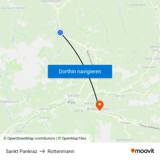 Sankt Pankraz to Rottenmann map