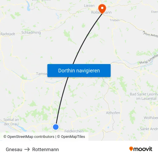 Gnesau to Rottenmann map