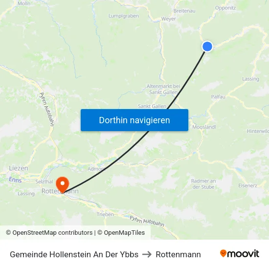 Gemeinde Hollenstein An Der Ybbs to Rottenmann map