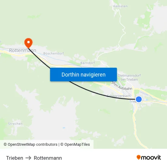 Trieben to Rottenmann map