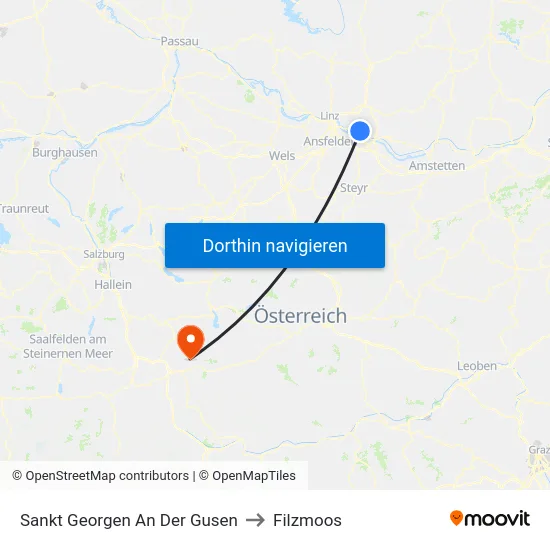 Sankt Georgen An Der Gusen to Filzmoos map
