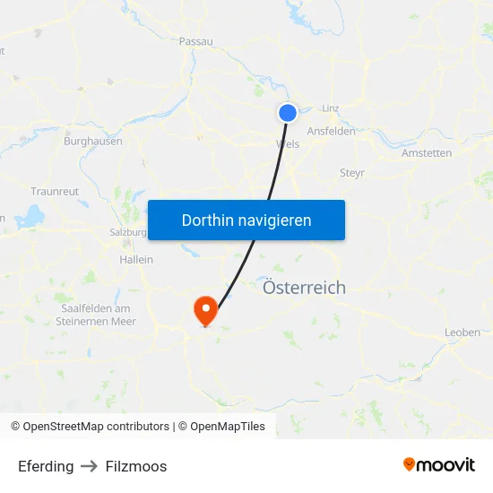 Eferding to Filzmoos map