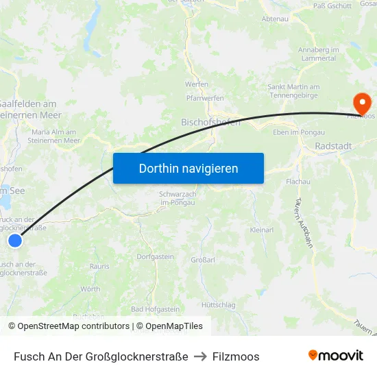 Fusch An Der Großglocknerstraße to Filzmoos map