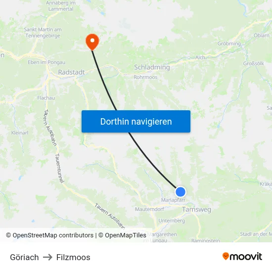 Göriach to Filzmoos map