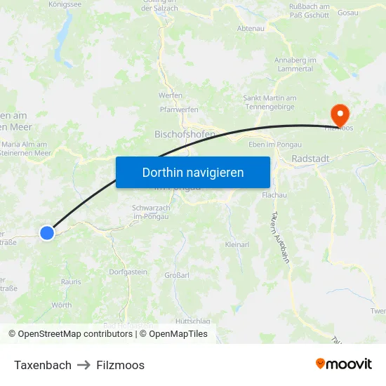Taxenbach to Filzmoos map