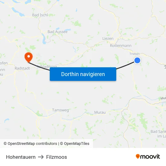 Hohentauern to Filzmoos map