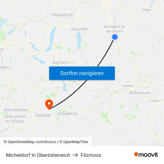 Micheldorf In Oberösterreich to Filzmoos map