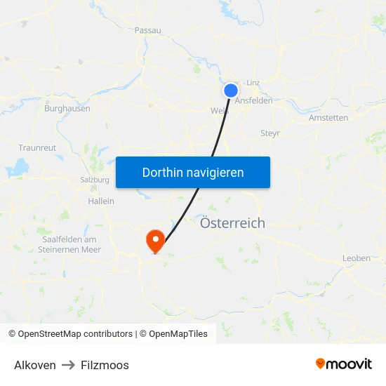 Alkoven to Filzmoos map