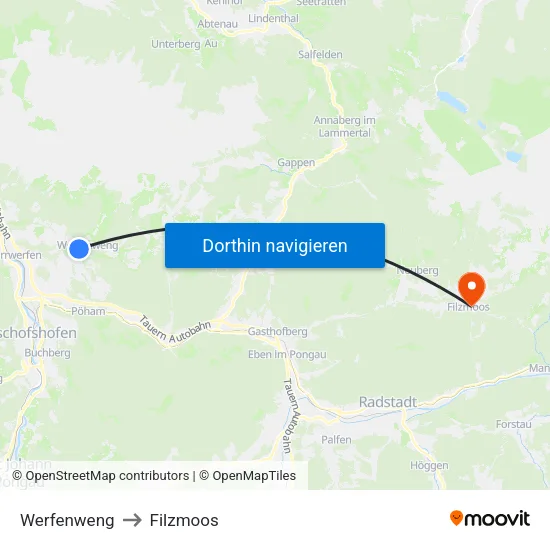 Werfenweng to Filzmoos map