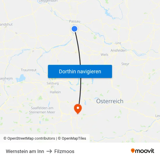 Wernstein am Inn to Filzmoos map