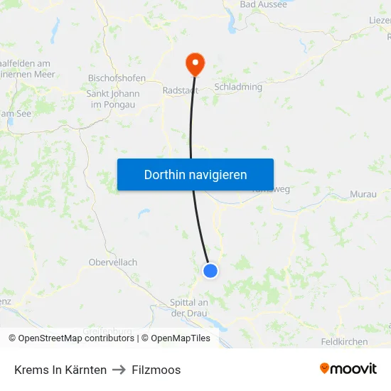 Krems In Kärnten to Filzmoos map