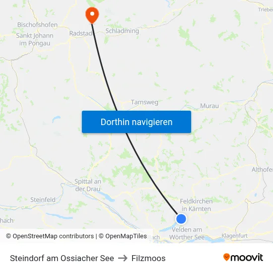Steindorf am Ossiacher See to Filzmoos map