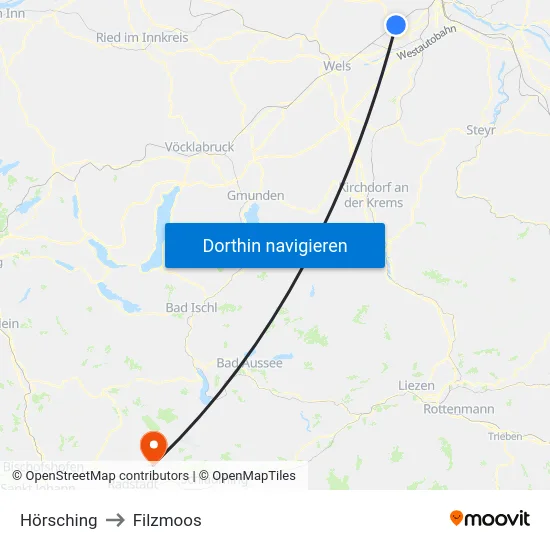 Hörsching to Filzmoos map