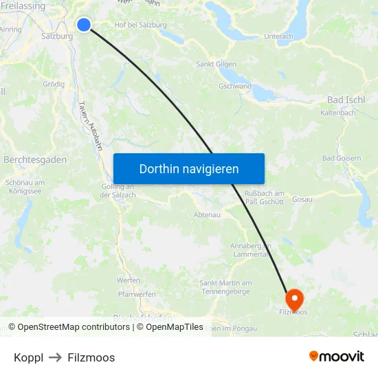Koppl to Filzmoos map