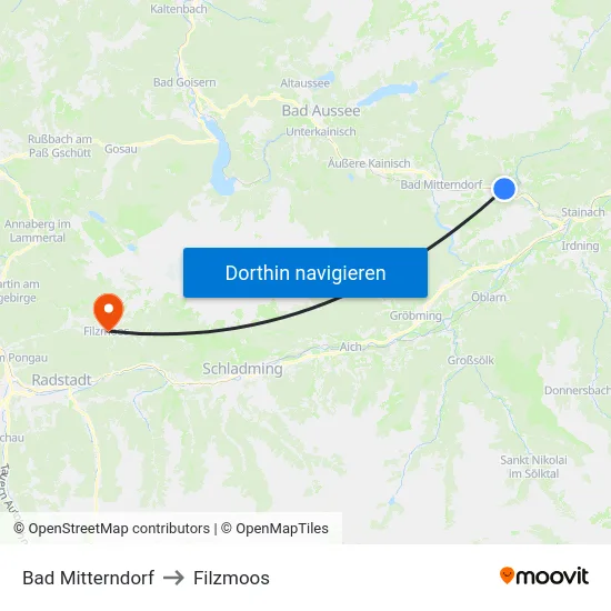 Bad Mitterndorf to Filzmoos map