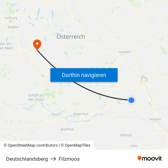 Deutschlandsberg to Filzmoos map
