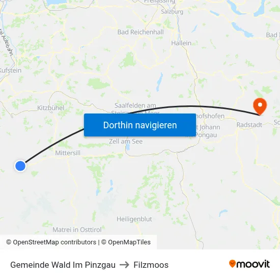 Gemeinde Wald Im Pinzgau to Filzmoos map