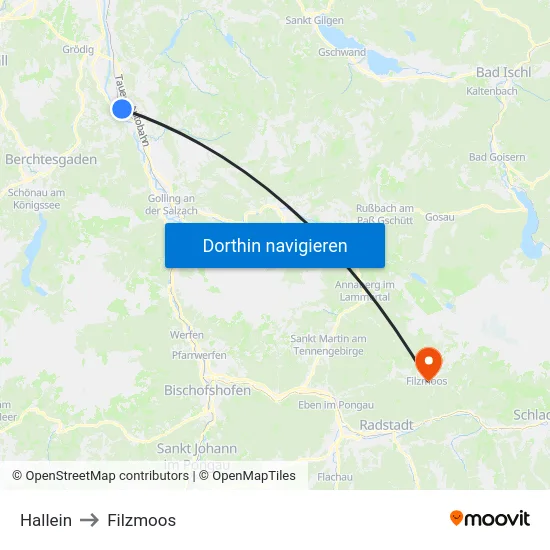 Hallein to Filzmoos map