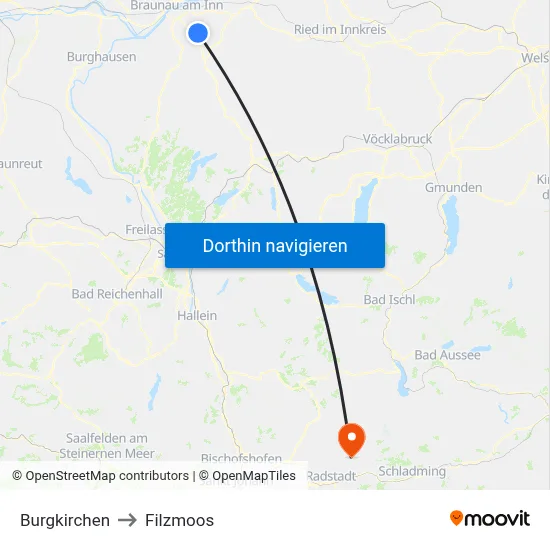 Burgkirchen to Filzmoos map