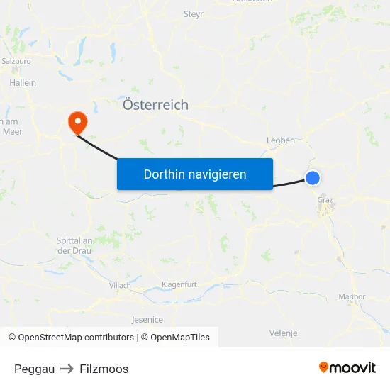Peggau to Filzmoos map
