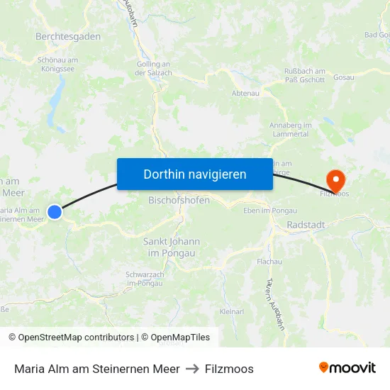 Maria Alm am Steinernen Meer to Filzmoos map