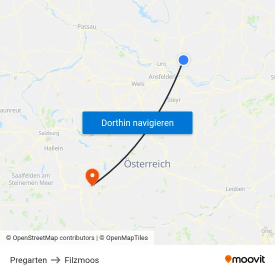 Pregarten to Filzmoos map