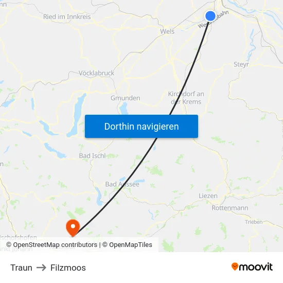 Traun to Filzmoos map