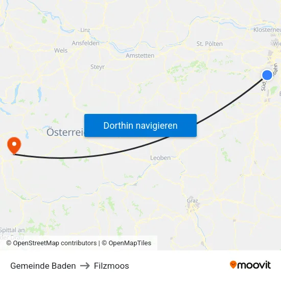 Gemeinde Baden to Filzmoos map