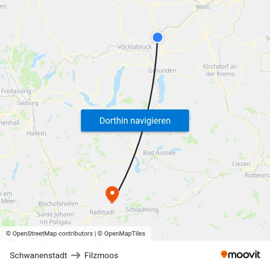 Schwanenstadt to Filzmoos map
