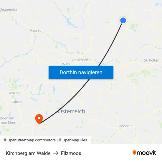 Kirchberg am Walde to Filzmoos map
