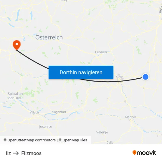 Ilz to Filzmoos map