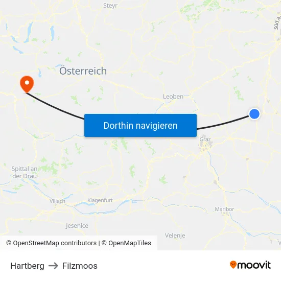 Hartberg to Filzmoos map