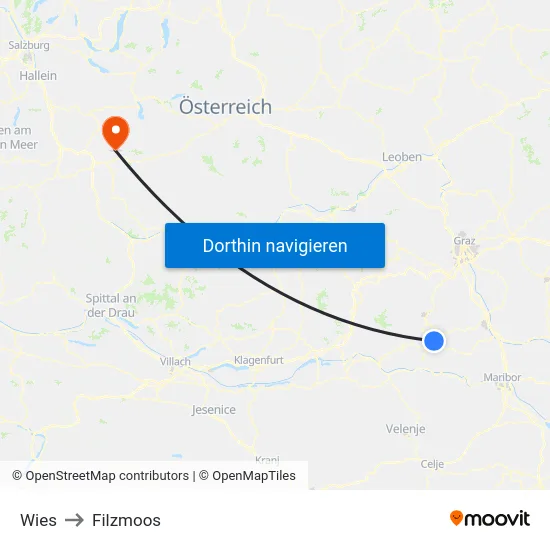 Wies to Filzmoos map