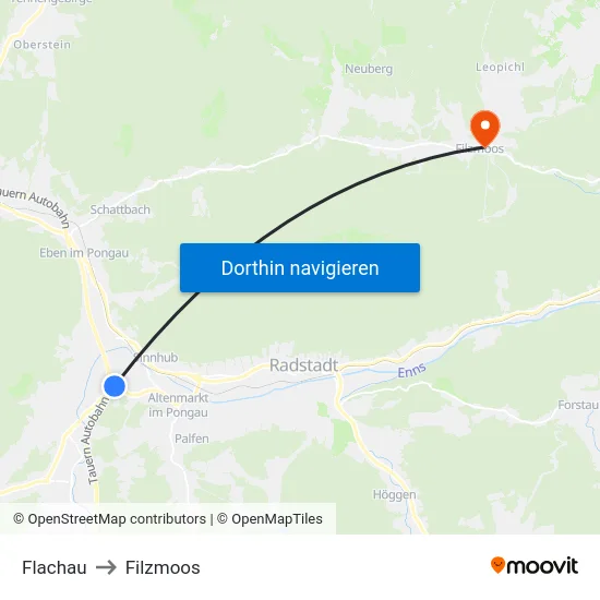 Flachau to Filzmoos map