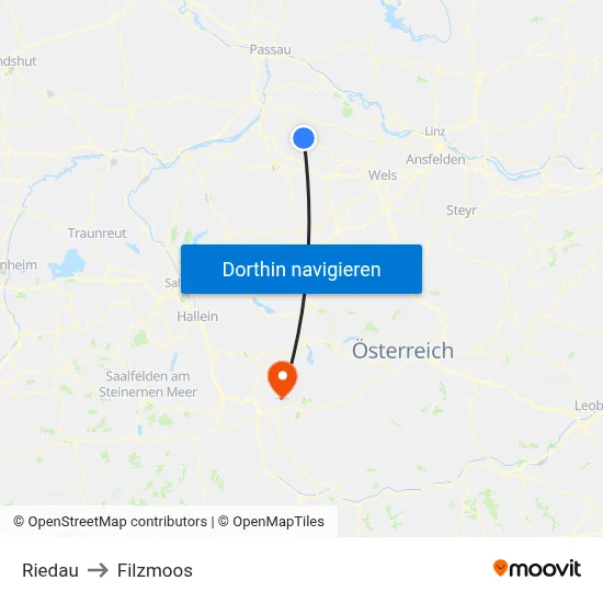 Riedau to Filzmoos map