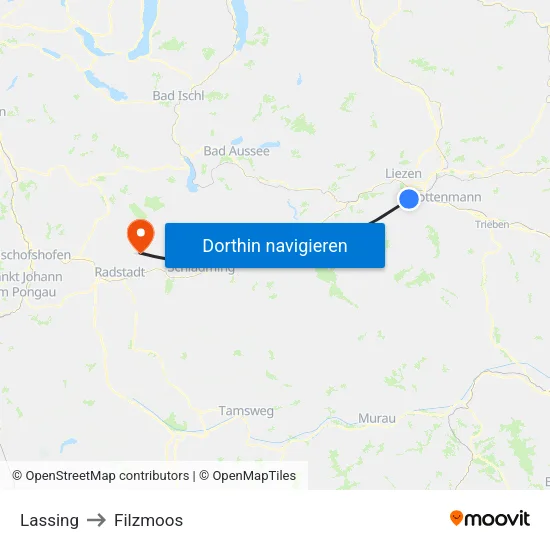 Lassing to Filzmoos map