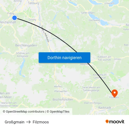 Großgmain to Filzmoos map
