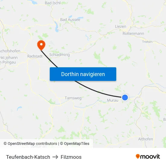 Teufenbach-Katsch to Filzmoos map