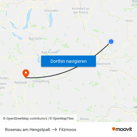 Rosenau am Hengstpaß to Filzmoos map