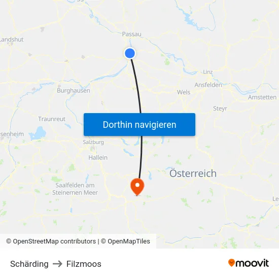 Schärding to Filzmoos map