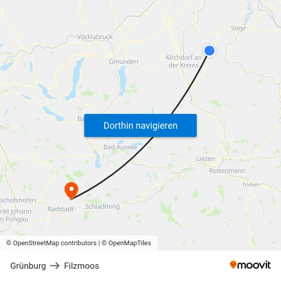 Grünburg to Filzmoos map