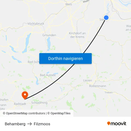 Behamberg to Filzmoos map