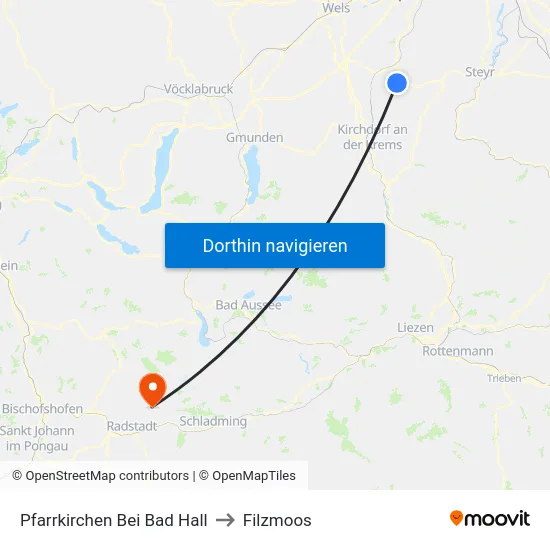 Pfarrkirchen Bei Bad Hall to Filzmoos map