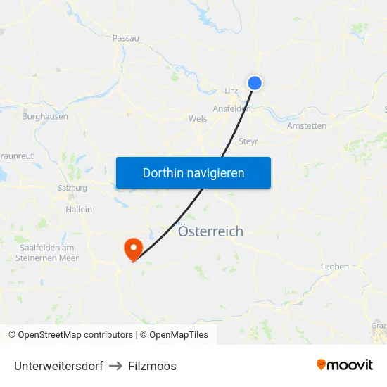 Unterweitersdorf to Filzmoos map