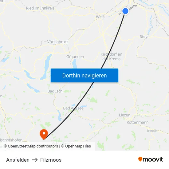 Ansfelden to Filzmoos map